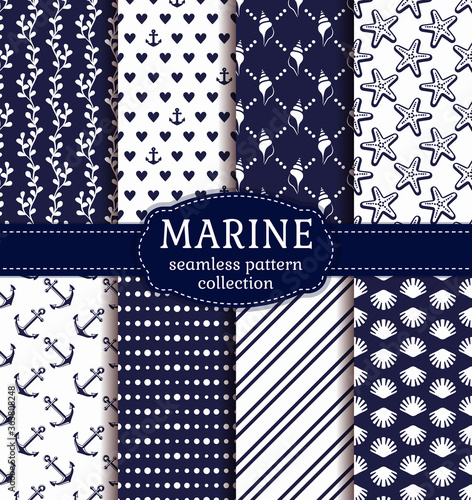 Sea and nautical seamless patterns set.