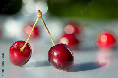 Cherries on the table close-up.