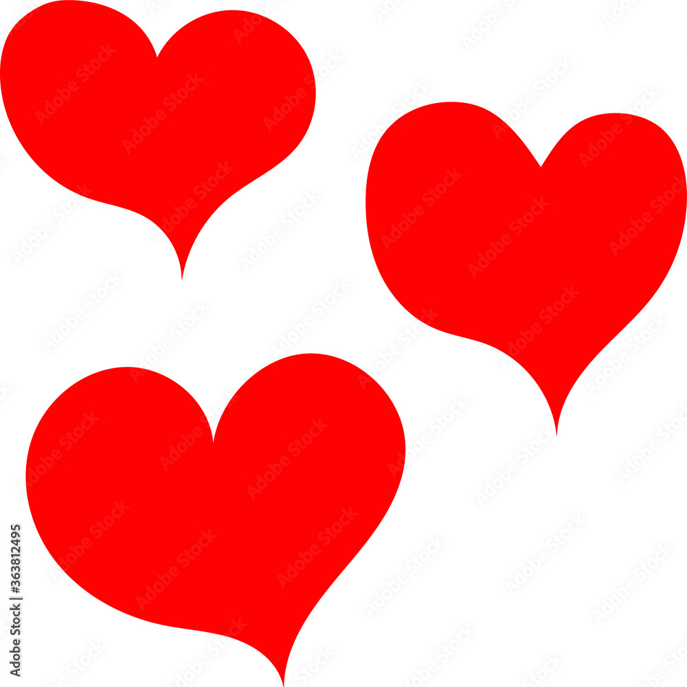 Three red hearts - contour drawing for emblem or logo. Template for a greeting card for Valentine's day, romantic sign of lovers. Three red hearts - contour drawing for emblem or logo. Template for a greeting card for Valentine's day, romantic sign of lovers.