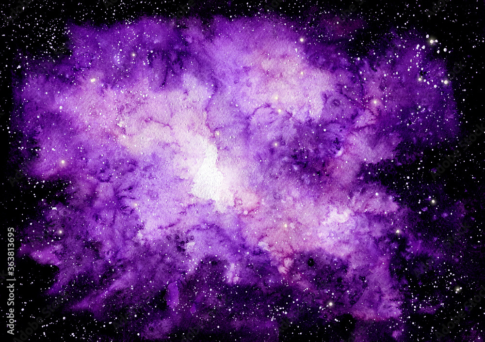 Watercolor Magenta Nebula and Starry Sky Watercolor Magenta Nebula and Starry Sky