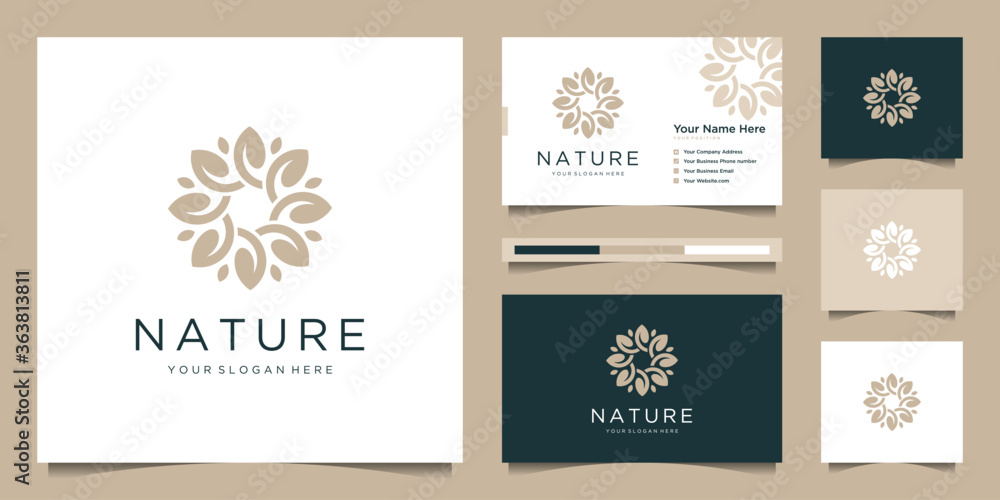 Elegant flower logo design abstract. Can be used for beauty salons, decorations, boutiques, spas, yoga, cosmetic and skin care products. premium business card vector
