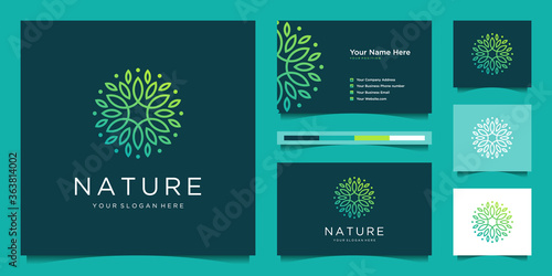 Elegant flower logo design gradient line art. Can be used for beauty salons, decorations, boutiques, spas, yoga, cosmetic and skin care products. premium business card vector