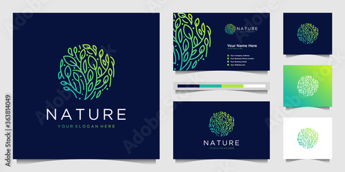 Elegant flower logo design gradient line art. Can be used for beauty salons, decorations, boutiques, spas, yoga, cosmetic and skin care products. premium business card vector