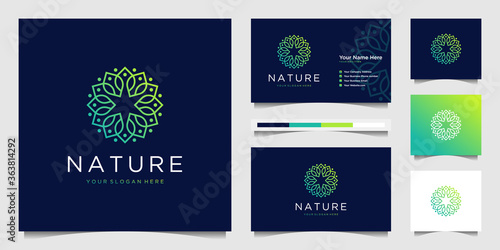 Elegant flower logo design gradient line art. Can be used for beauty salons, decorations, boutiques, spas, yoga, cosmetic and skin care products. premium business card vector