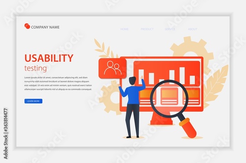 Illustration vector Usability testing concept landing page with the young man is testing the interface usability of website and application. Suitable for landing page, editorial, flyer, banner.