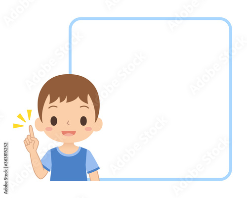 指差しポーズをする男の子　フレーム　枠