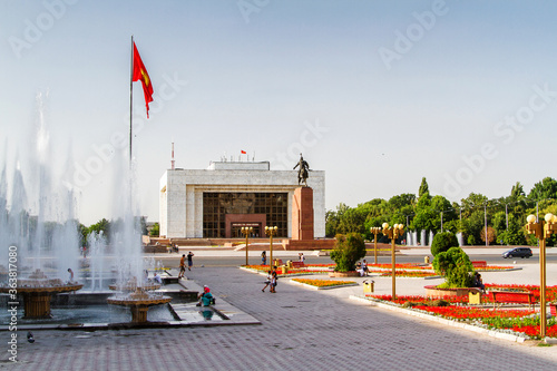BISHKEK, KYRGYZSTAN - JULY 18, 2015: Ala-Too Square. Bishkek formerly Frunze, is the capital and the largest city of the Kyrgyz Republic. The population - 900,000 people photo