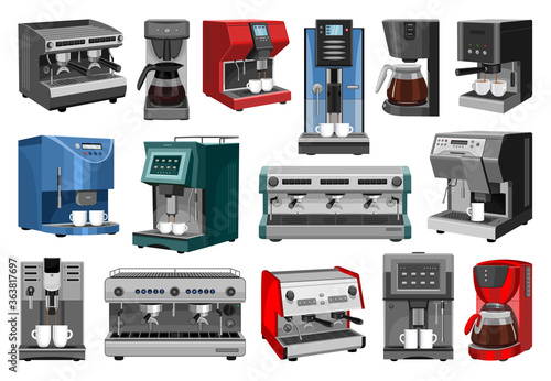 Coffee machine vector cartoon set icon Fototapeta