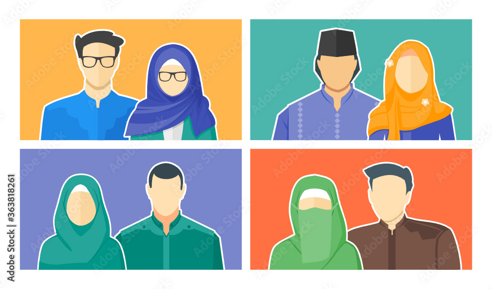 Aesthetic Muslim Couple DP or Display Picture Avatar Set. Beautiful Muslim  Man and Woman Hijabi Cartoon Profile Pic Collection. Stock Vector | Adobe  Stock