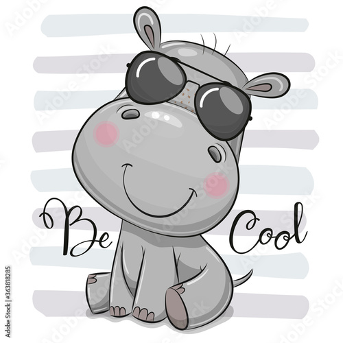 Cartoon Cute Hippo with sun glasses