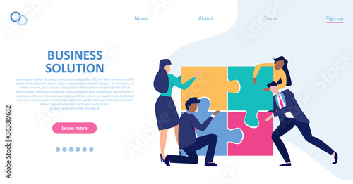 Vector of people connecting puzzle elements.