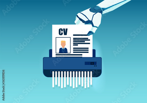 Vector of a robot using paper shredder to destroy employee application
