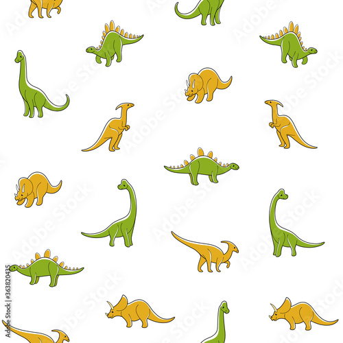 Simple seamless trendy pattern with style cartoon dinosaur. Cartoon vector illustration.