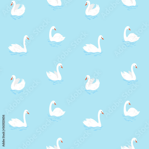 Simple seamless trendy pattern with swan. Cartoon illustration.