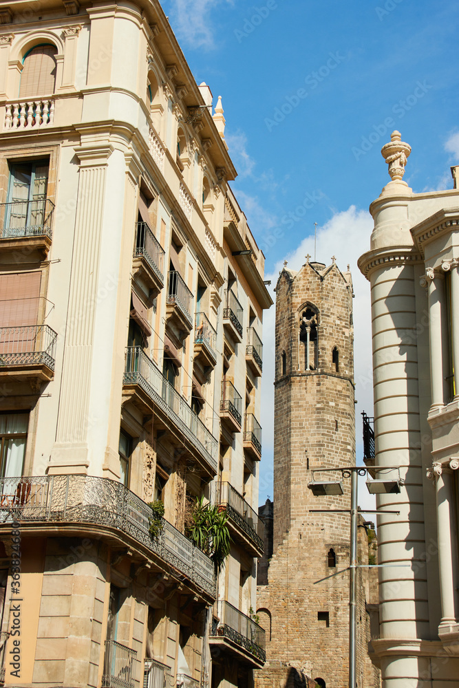 Streets in the Bari Gotic of Barcelona, Spain