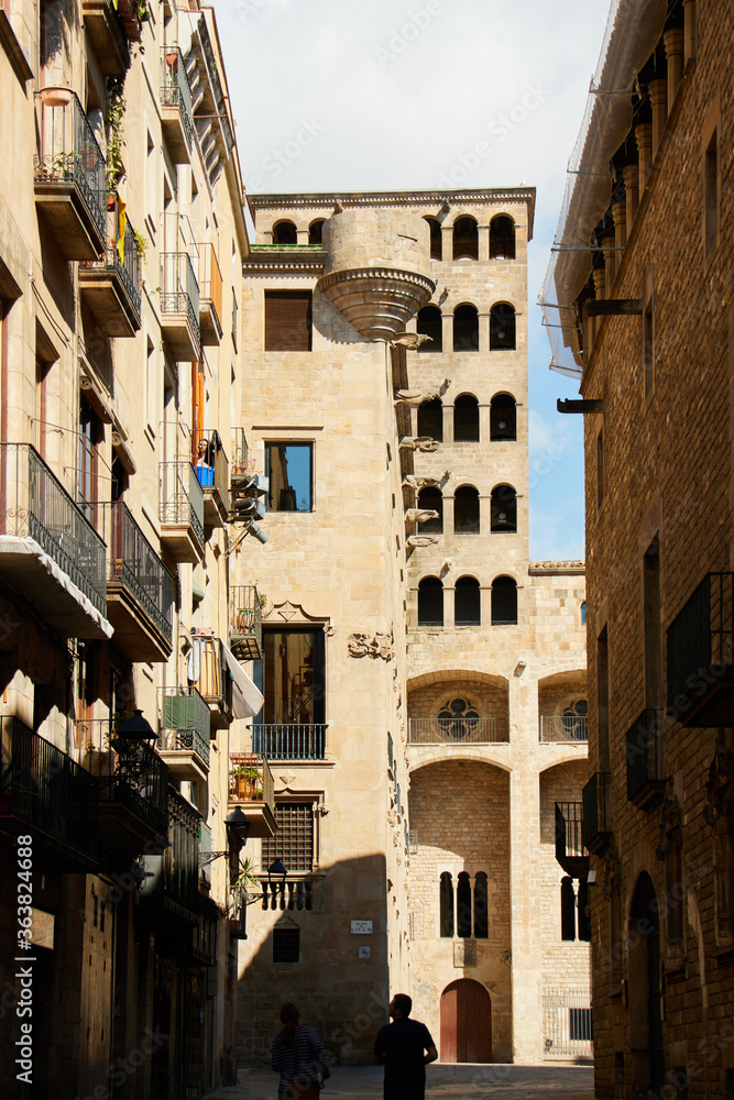 Streets in the Bari Gotic of Barcelona, Spain