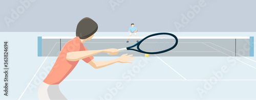 Tennis, two tennis players playing, flat design vector illustration