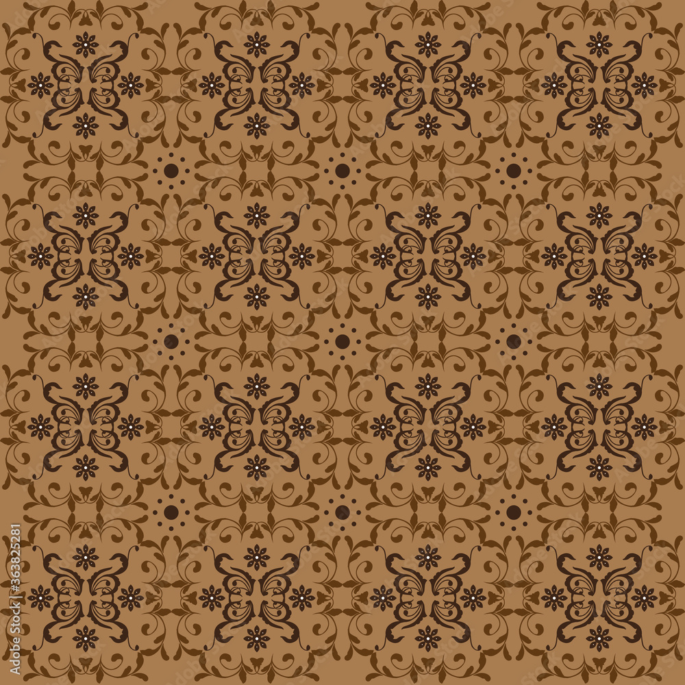 Unique flower motifs on Javanese batik design with brown color Unique flower motifs on Javanese batik design with brown color