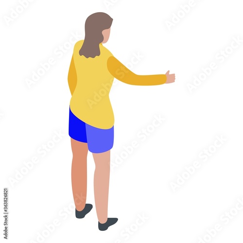Woman hitchhiking icon. Isometric of woman hitchhiking vector icon for web design isolated on white background