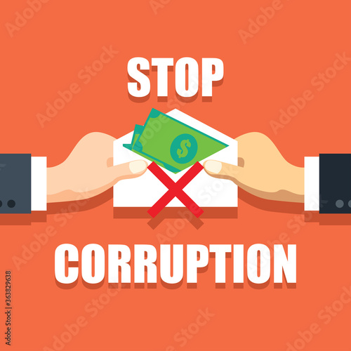 stop corruption concept businessman hand refusing corruption money, vector illustration
