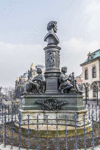 Statue of Ernst Friedrich August Rietschel (famous German sculptor) on the Bruhl Terrace in Dresden, Germany.