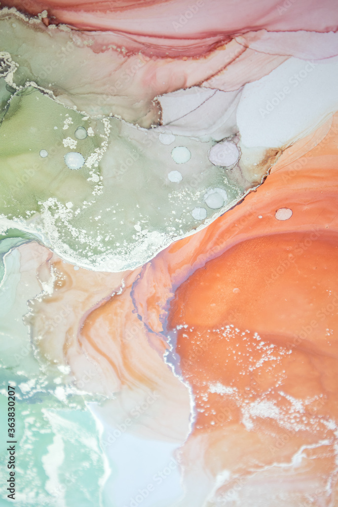 Fototapeta premium Alcohol ink. Style incorporates the swirls of marble or the ripples of agate. Abstract painting, can be used as a trendy background for wallpapers, posters, cards, invitations, websites.