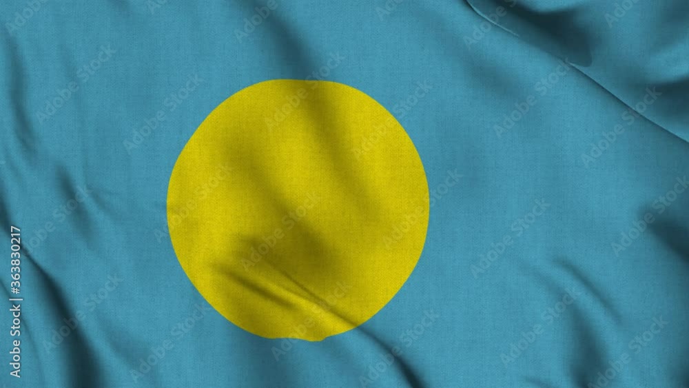 Palau national flag waving with fabric texture fluttering in wind in a ...