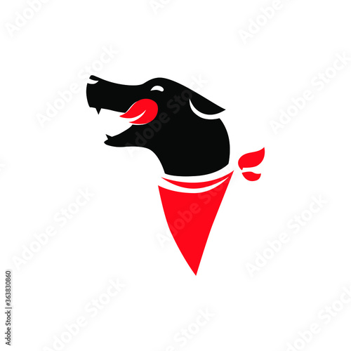Cartoon dog with red bandana profile symbol on white backdrop. Design element
