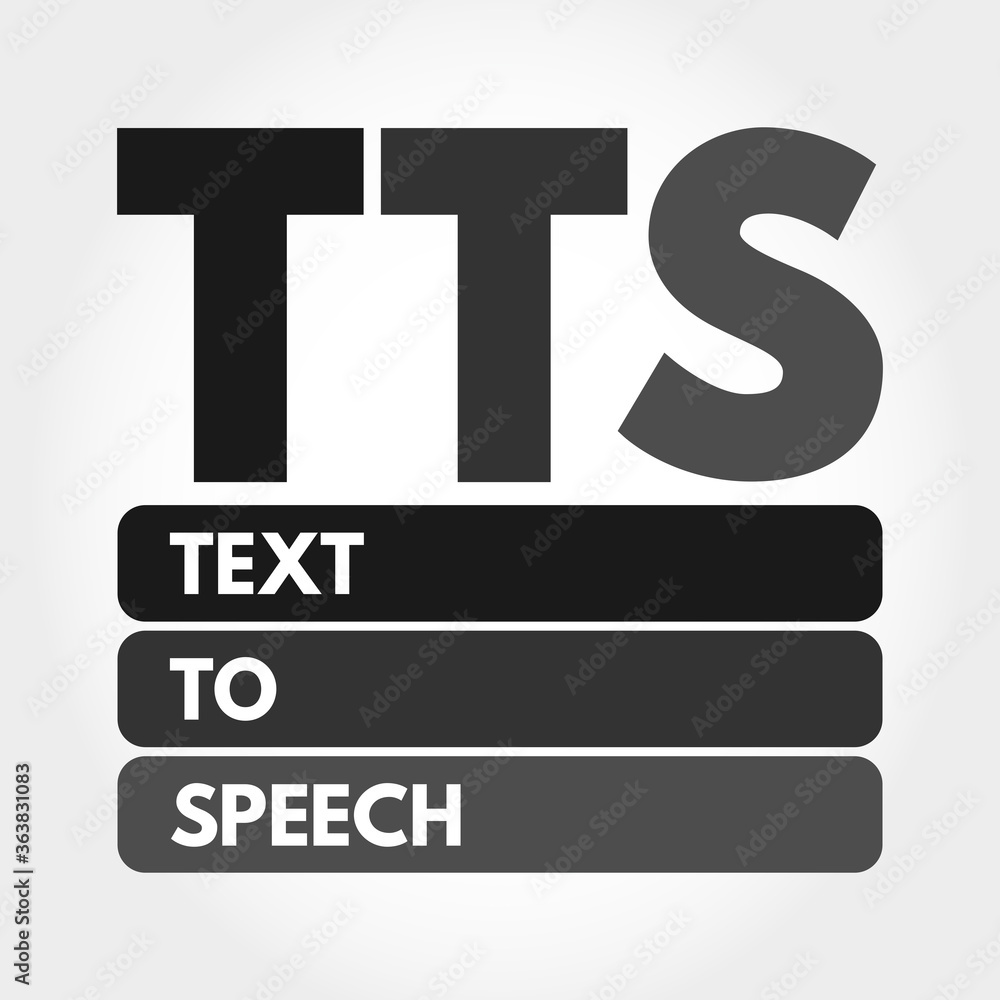 TTS - Text to Speech acronym, technology concept background
