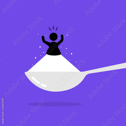 fat man stuck in sugar on spoon
