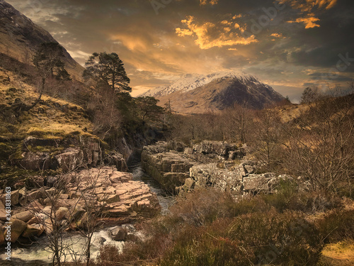 dark and mystical Glen Etive in the highlands of scotland.