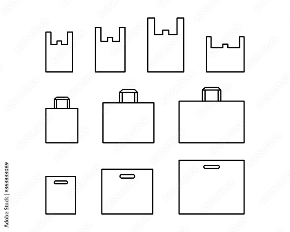 レジ袋やショッピングバッグのイラストのセット/アイコン/ショップバッグ/袋 レジ袋やショッピングバッグのイラストのセット/アイコン/ショップバッグ/袋