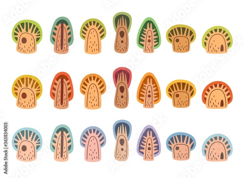 Seasons - winter, autumn and summer green trees collection, flat vector stock illustration. Cartoon style icon, forest clip art set.