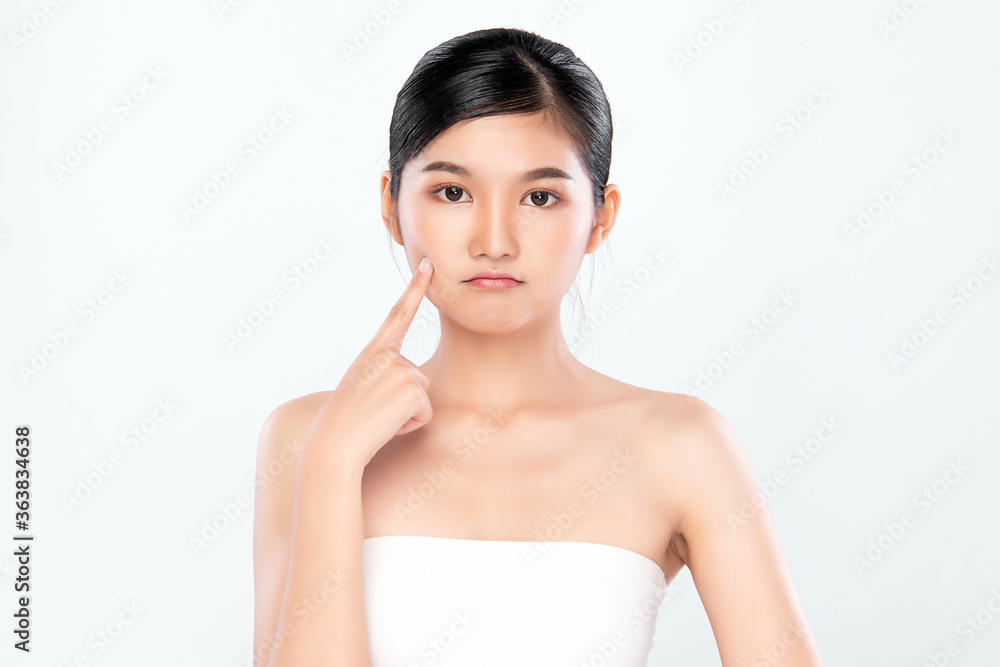 Beautiful Young asian Woman touching her clean face with fresh Healthy Skin, isolated on white background, Beauty Cosmetics and Facial treatment Concept, Beautiful Young asian Woman touching her clean face with fresh Healthy Skin, isolated on white background, Beauty Cosmetics and Facial treatment Concept,