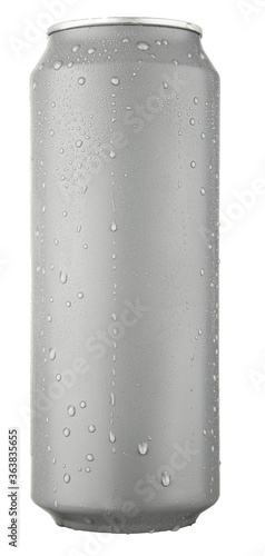 Aluminium beverage can mock up isolated on white with waterdrops