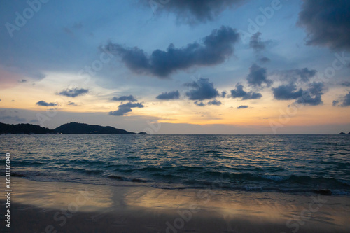 Sunrise on the tropical beach. Andaman sea. Thailand