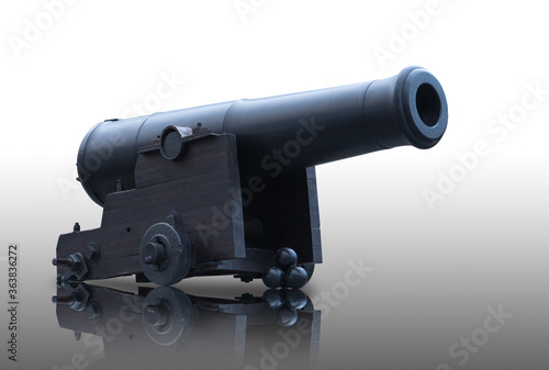 Antique artillery gun on a white background in isolation