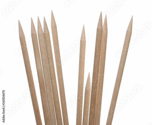 Wooden toothpicks isolated on white background with clipping path