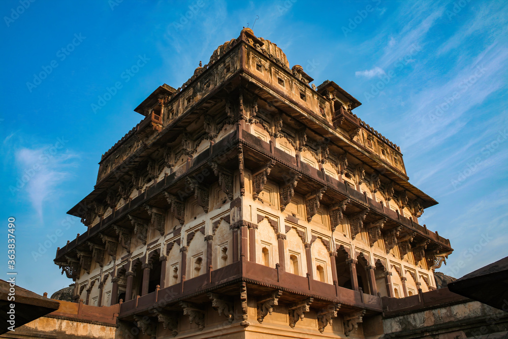View of Datia Palace. Also known as Bir Singh Palace or Bir Singh Dev Palace. Datia. Madhya Pradesh, India.