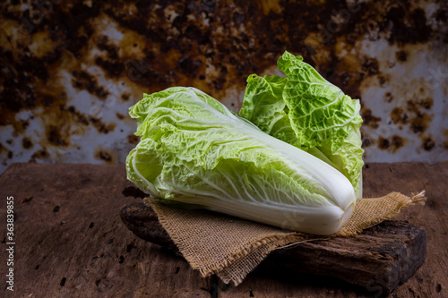 chainese cabbage on wooden table photo