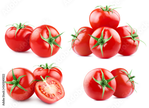 Collection of delicious red tomatoes, isolated on white background