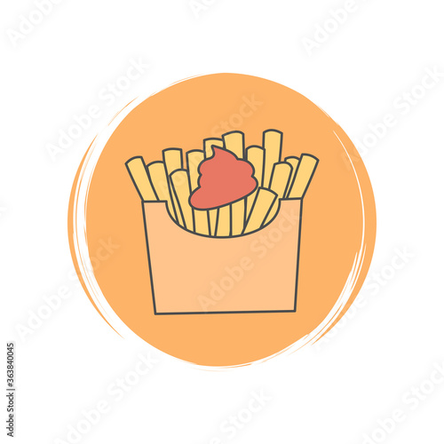 French fried potatoes icon vector, illustration on circle with brush texture, for social media story highlight