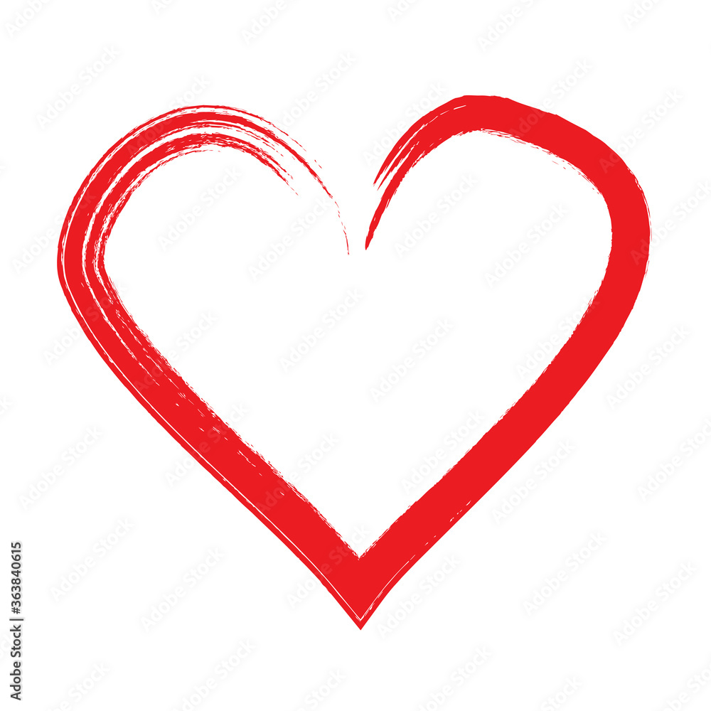 Red heart brush hand drawn icon isolated on white background. Red heart icon for love symbol,passion sign and Valentine's day. Dry brush painted heart.Creative beautiful art design,vector illustration Red heart brush hand drawn icon isolated on white background. Red heart icon for love symbol,passion sign and Valentine's day. Dry brush painted heart.Creative beautiful art design,vector illustration