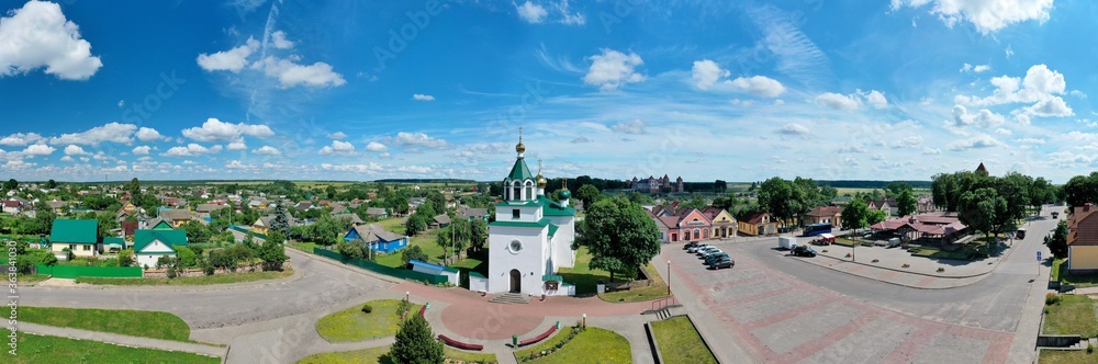 Trinity Church in the village of Mir from above. Orthodox Church. Korelichi district. The Grodno region. Belarus.