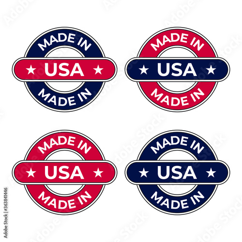Made in USA label sign design vector illustration, ideal for business and product banner background, inspired by United States of America national flag