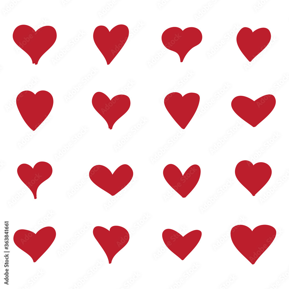 Red heart vector shape. Love icons set isolated on white background. Collection of flat heart icons for web site, love symbol, icon shape,greeting card and Valentine's day. Vector illustration concept