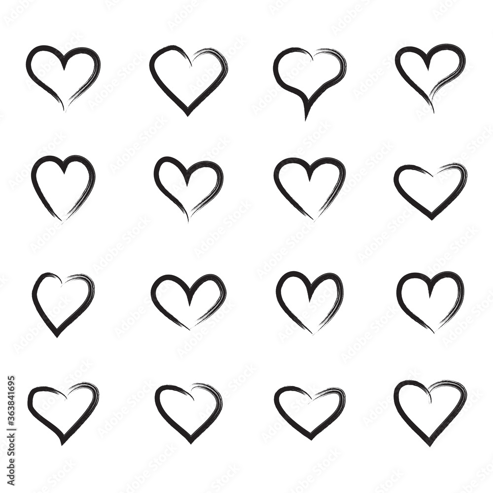 Outline heart icons. Vector set isolated on white background. Modern collection of different black hearts contour for sticker, label, tattoo art, love logo and Valentine's day. Vector illustration Outline heart icons. Vector set isolated on white background. Modern collection of different black hearts contour for sticker, label, tattoo art, love logo and Valentine's day. Vector illustration