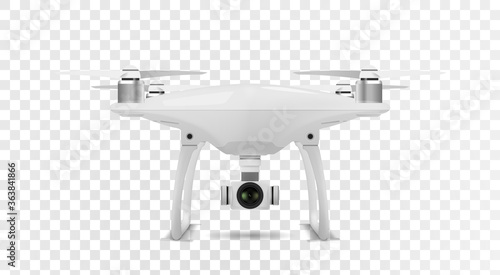 Realistic drone quadcopter on transparent background. Vector eps10.