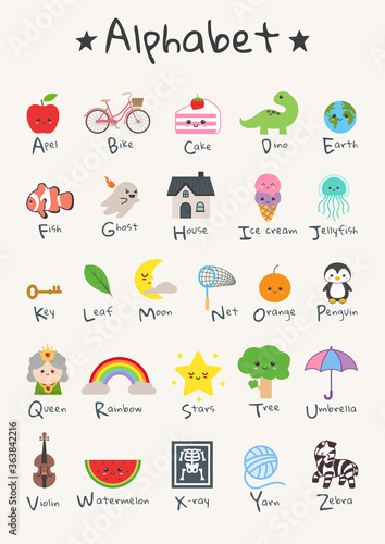 Cute Doodle Alphabet for Pre School, kids learning