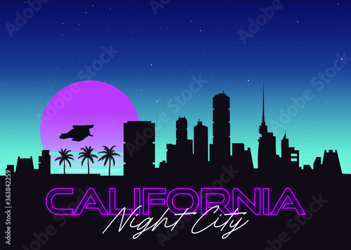 Night Futuristic City in California ,USA Skyline of Future Cyberpunk